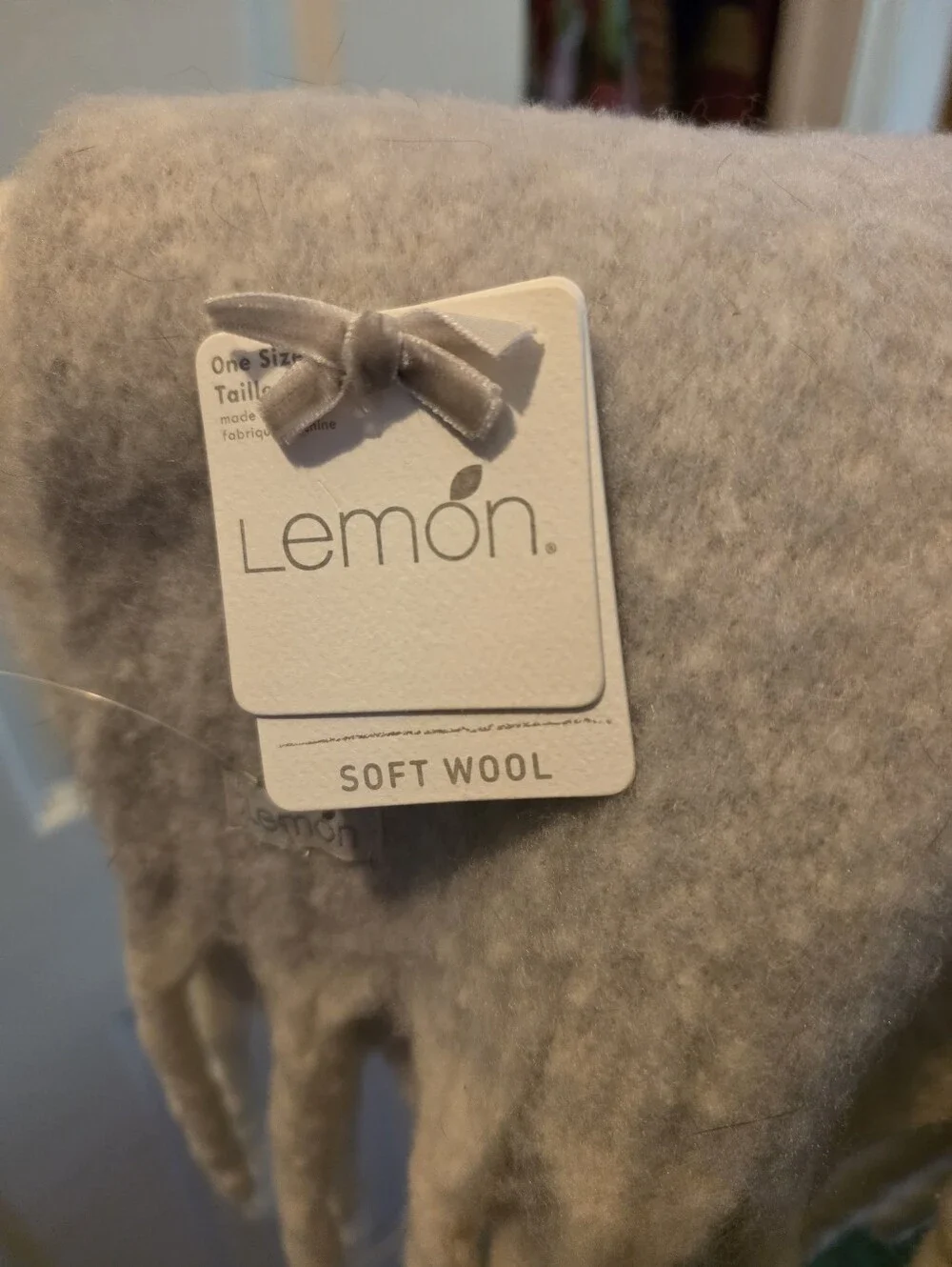 Lemon White and Light Grey Scarf with Light Gray Fringe